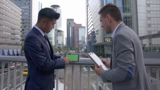 International Business Men Surveying Site Green Screen — Stock Video