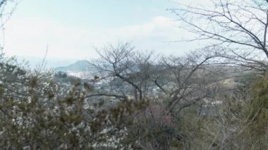 uzak kenti Fukushima Vadisi ve karla kaplı dağlar ufukta