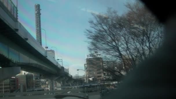 Widok Okien Tramwaju Przejściem Fukushima City — Wideo stockowe