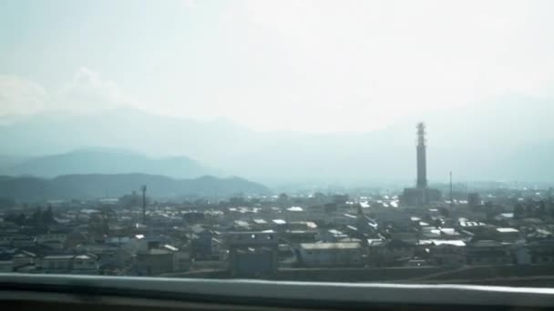 Vue Ville Des Montagnards Depuis Train Grande Vitesse Japon — Video