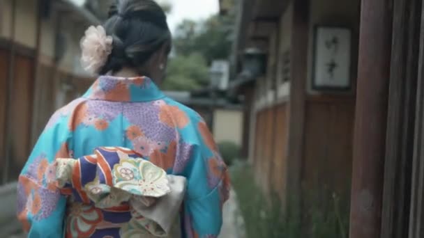 精彩的日本女人在和服进入大厦 — 图库视频影像