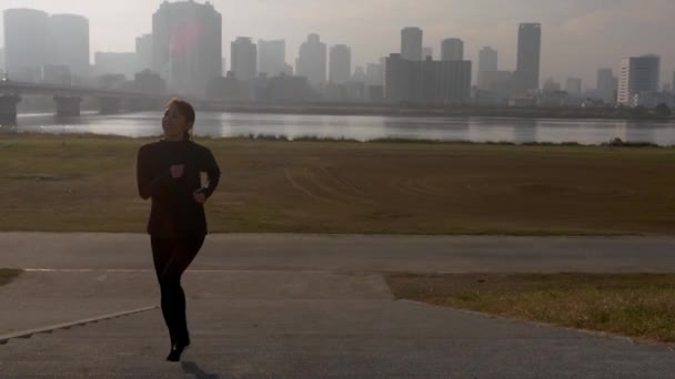 Vip Kvinde Kører Trappen Uden Byen Slow Motion – Stock-video