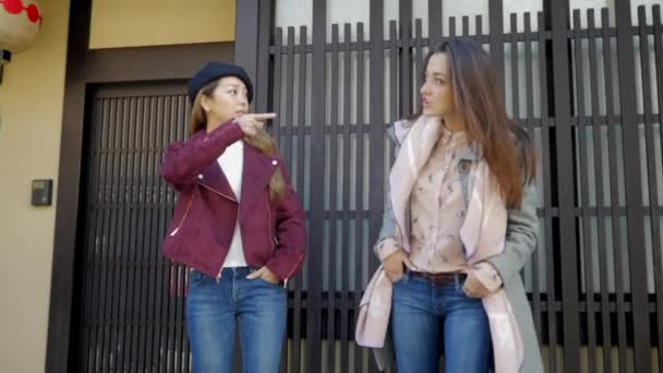 Las Mujeres Turísticas Internacionales Deciden Dónde Continuación Cámara Lenta — Vídeo de stock