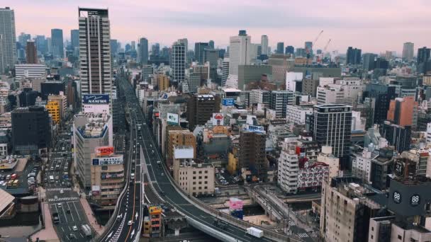 Osaka Japan Februari 2019 Luchtfoto Van Osaka City Drukke Weg — Stockvideo