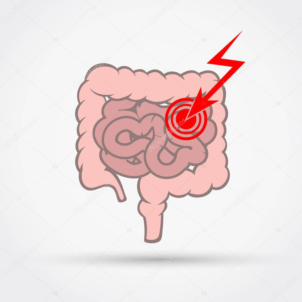 Pain in small and large intestine. 