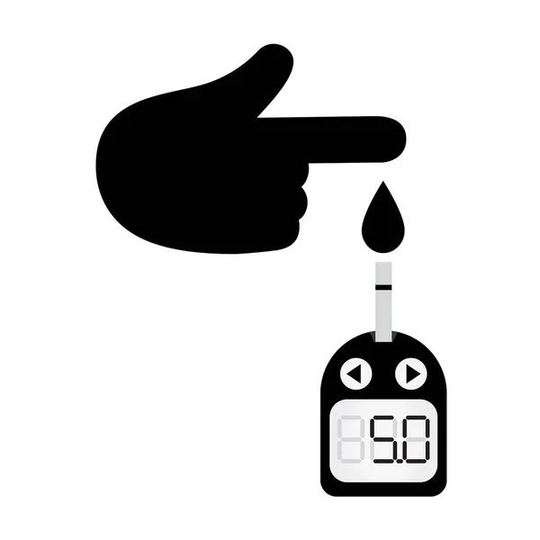 Dedo con gota de sangre. Icono del vector del dispositivo de medición de glucosa en sangre. Diseño plano simple . — Vector de stock