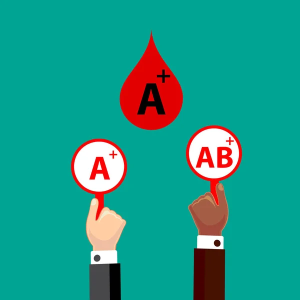 Donazione di compatibilità del sangue. Sangue positivo. Illustrazione vettoriale di design piatto . — Vettoriale Stock