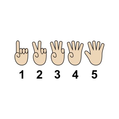 El 1-5 sayma. El jest sembolleri, parmak bükme tarafından sayma. Vektör çizim.