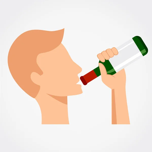 Człowiek picie alkoholu z butelki. Simlpe płaski projekt wektor ilustracja. — Wektor stockowy