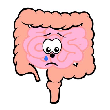 Mutsuz sağlıksız ağlama küçük ve kalın bağırsakçizgi film karakter vektör simgesi beyaz izole.