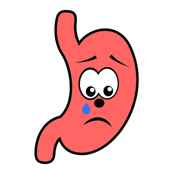Infeliz llanto malsano estómago dibujo animado personaje icono vectorial aislado en blanco . — Vector de stock