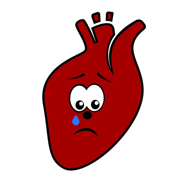Olycklig ohälsosam gråt hjärta tecknad figur vektor ikon isolerad på vitt. — Stock vektor
