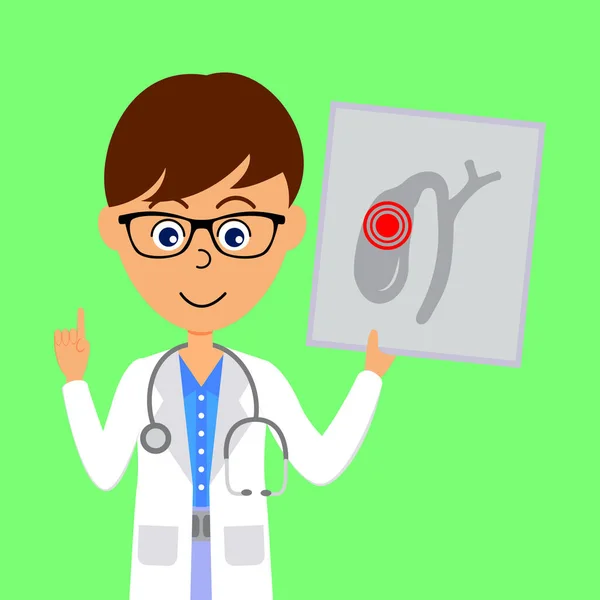Cartoon Mužský Lékař Charakter Zobrazující Obraz Nezdravého Žlučníku Zdravotní Koncepce — Stockový vektor
