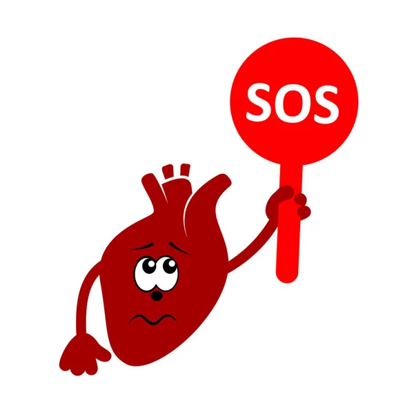 Cartoon Character Sad Unhappy Heart Holding Plate Word Sos Heart Stock Vector