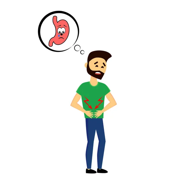 Cartoon Man Character Suffers Painful Abdomen Injury Holds Painful Area Vector Graphics