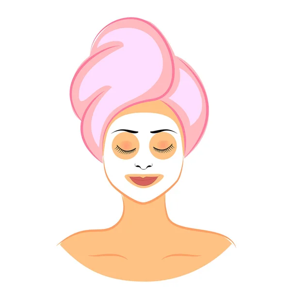 Cartoon Character Girl White Cosmetic Mask Her Face Isolated White Stock Illustration