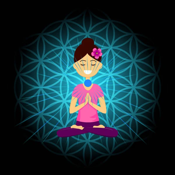 Cartoon Character Smiling Woman Sitting Lotus Position Namaste Hands Vishuddha Royalty Free Stock Illustrations