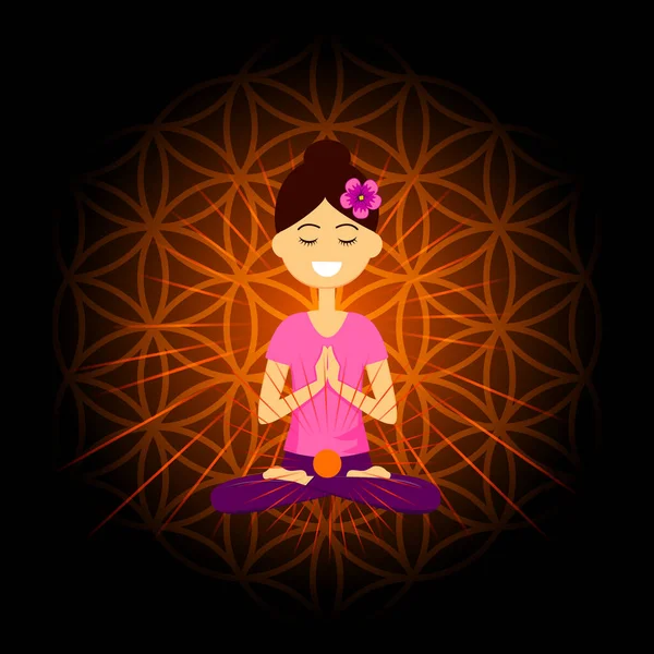 Cartoon Character Smiling Woman Sitting Lotus Position Namaste Hands Swadhisthana Royalty Free Stock Illustrations