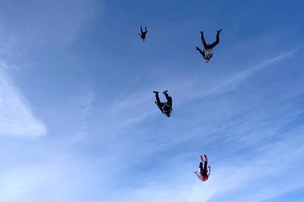 Parachutisme Groupe Les Parachutistes Volent Comme Troupeau Oiseaux — Photo