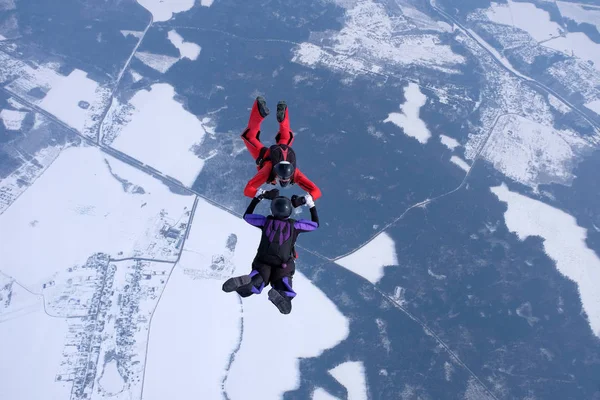 Paraşütle Atlama Skydivers Eğitim Gökyüzünde Uçan — Stok fotoğraf