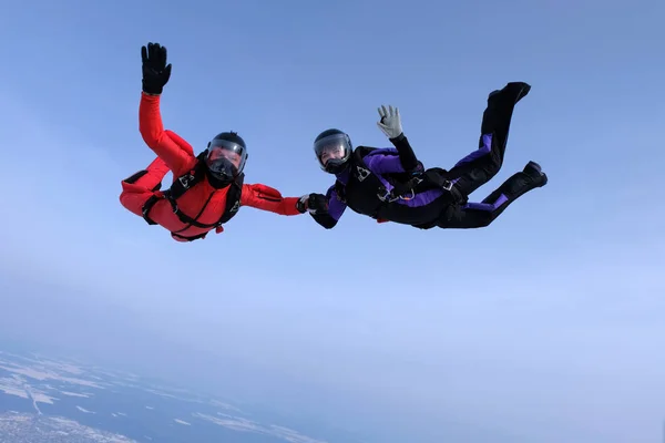 Прыжки Парашютом Два Парашютиста Тренируются Летают Небе — стоковое фото