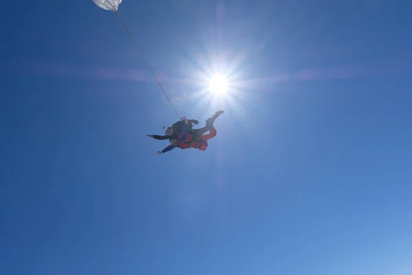 Parachutisme Tandem Vole Dans Ciel — Photo