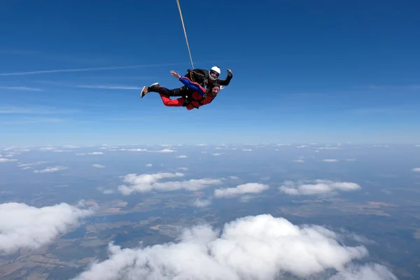 Skydiving Tandem Está Voando Céu — Fotografia de Stock