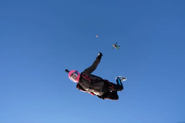 Skydiving Pretty Girl Flying Sky — Stock Photo, Image