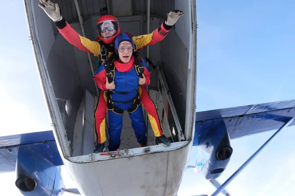 Skydiving Tandem Jump Having Fun Sky — Stock Photo, Image