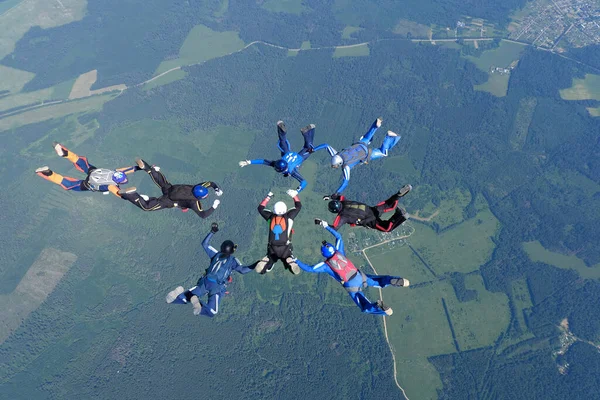 Formation Parachutisme Groupe Parachutistes Entraîne Dans Ciel — Photo