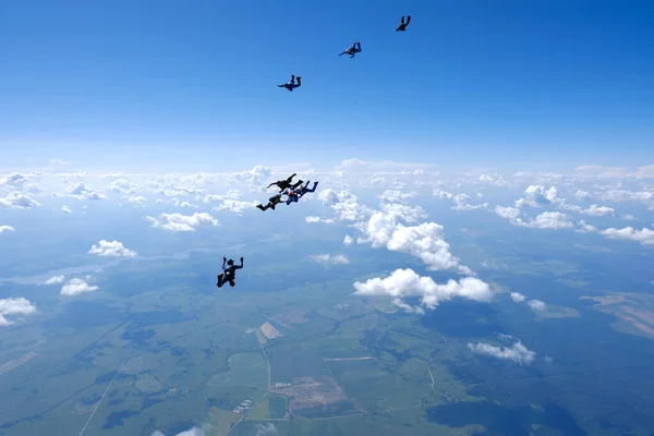 Vorming Parachutespringen Een Groep Skydivers Traint Lucht — Stockfoto