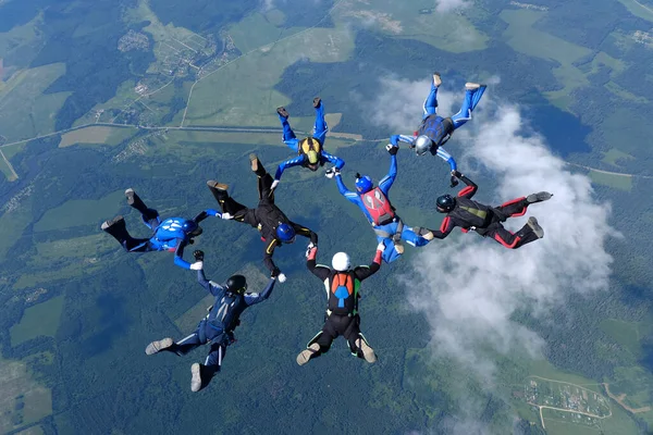 Formation Parachutisme Groupe Parachutistes Entraîne Dans Ciel — Photo