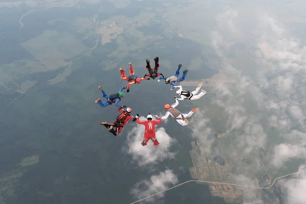 Vorming Parachutespringen Een Groep Skydivers Traint Lucht — Stockfoto