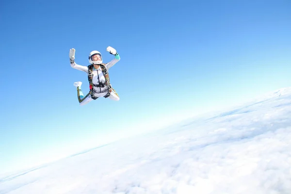 Skydiven Een Gelukkig Meisje Vliegt Lucht — Stockfoto