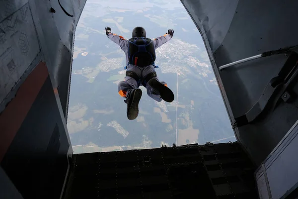 Skydiving Saia Início Salto Pára Quedista Saltou Avião — Fotografia de Stock