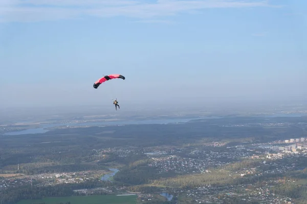 Skydiving Paraquedas Está Céu — Fotografia de Stock