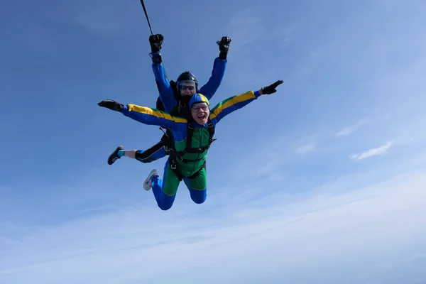 Skydiven Tandemsprong Twee Kerels Zijn Lucht — Stockfoto