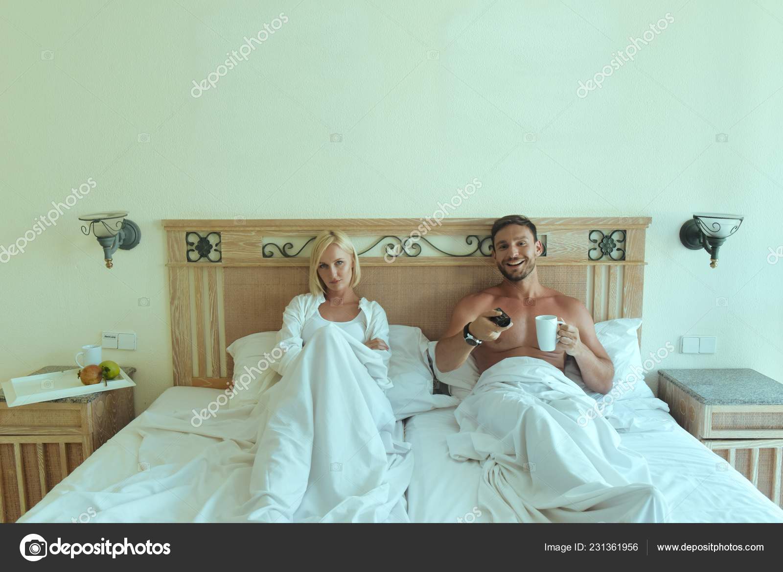 Handsome Man Beautiful Blonde Lying Bed Together Having Lack Communication Stock Photo by ©SuperStock2018 231361956