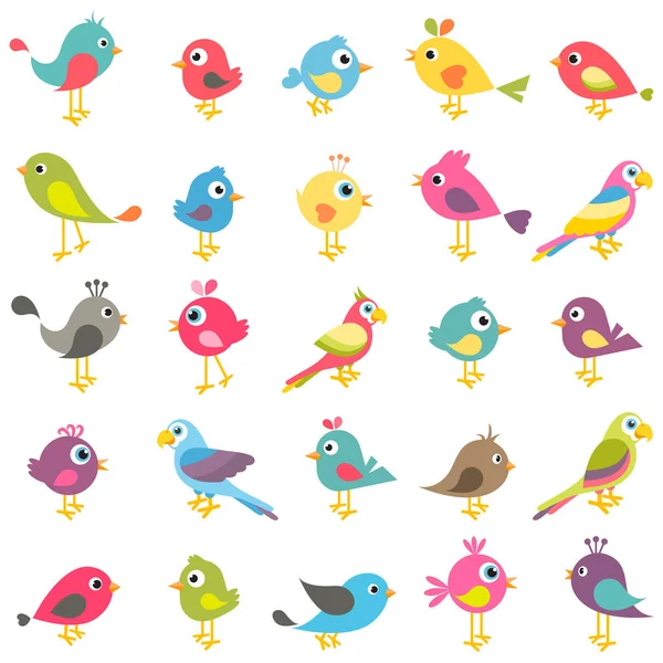 Sada roztomilých kreslených ptáků — Stockový vektor