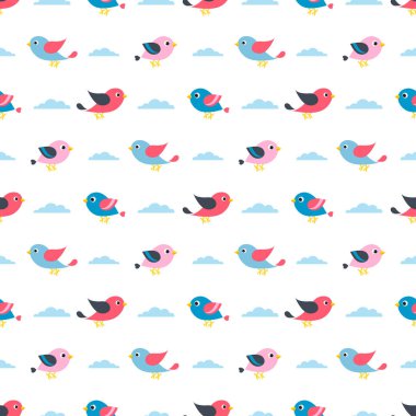 Kuşlar ve bulutlar ile desen