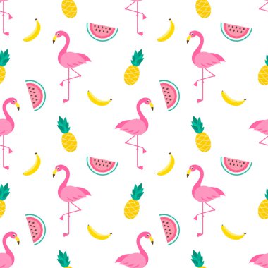 Flamingo kuşları ve meyve ile desen