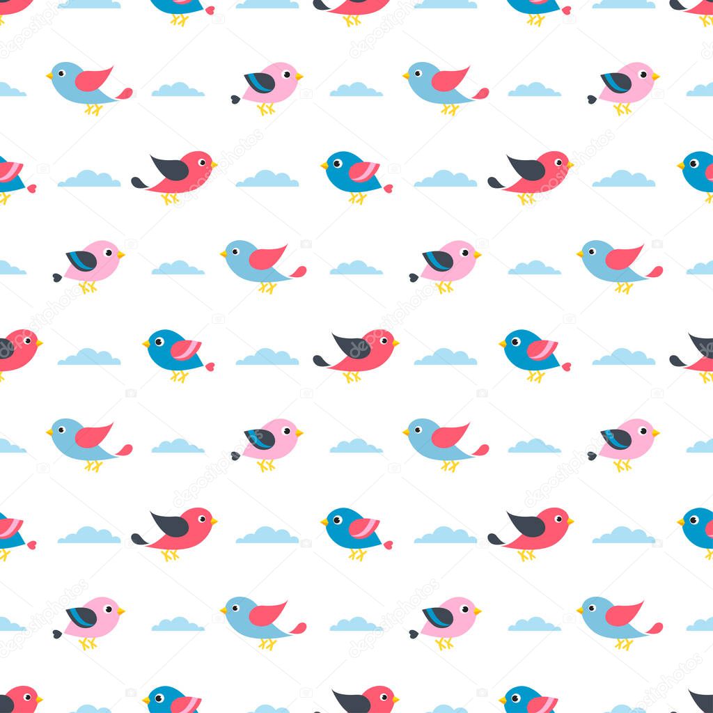 Pattern with birds and clouds