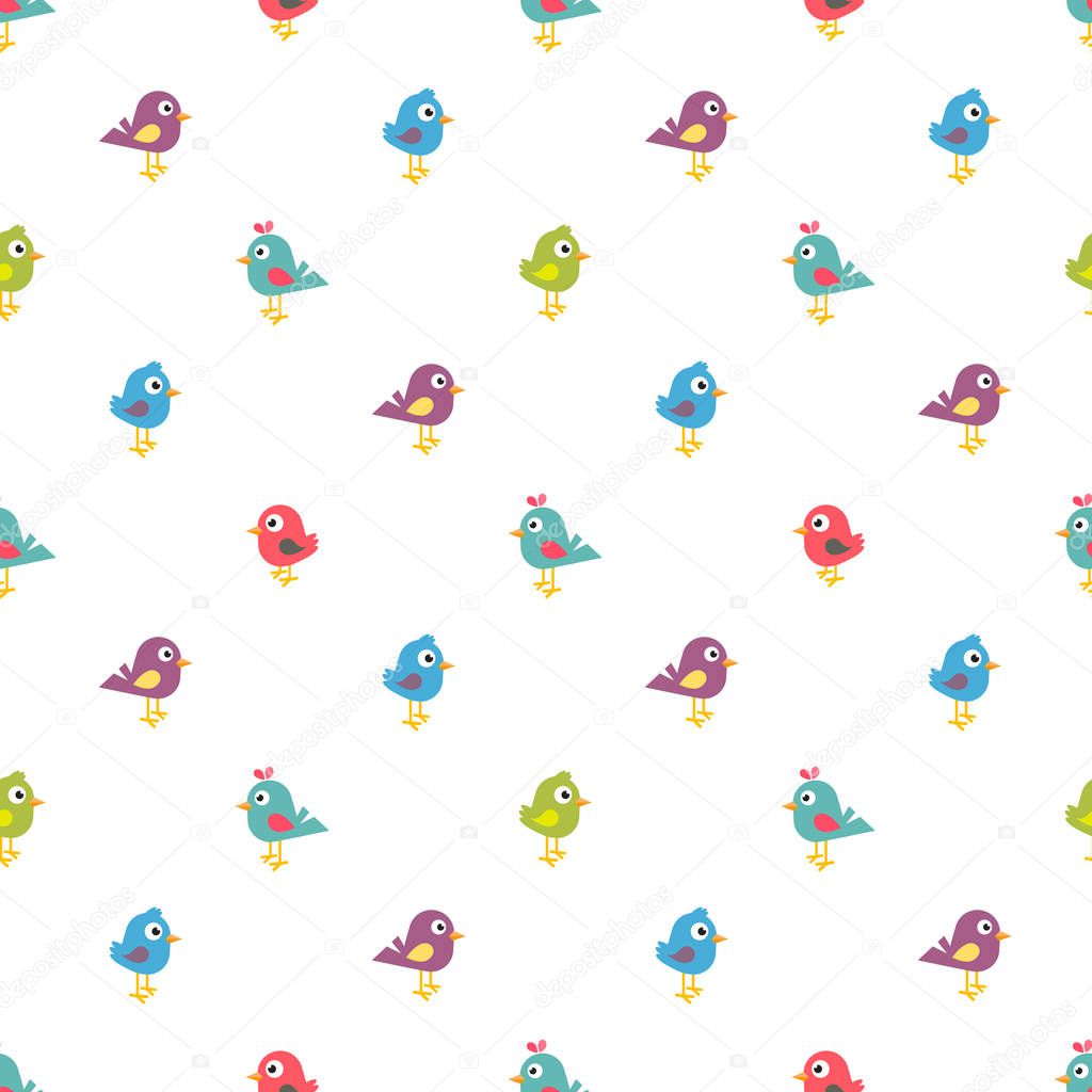 Seamless pattern with colorful small birds