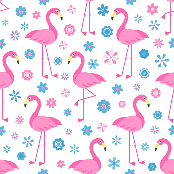 Motif sans couture avec des oiseaux et des fleurs Flamingo — Image vectorielle