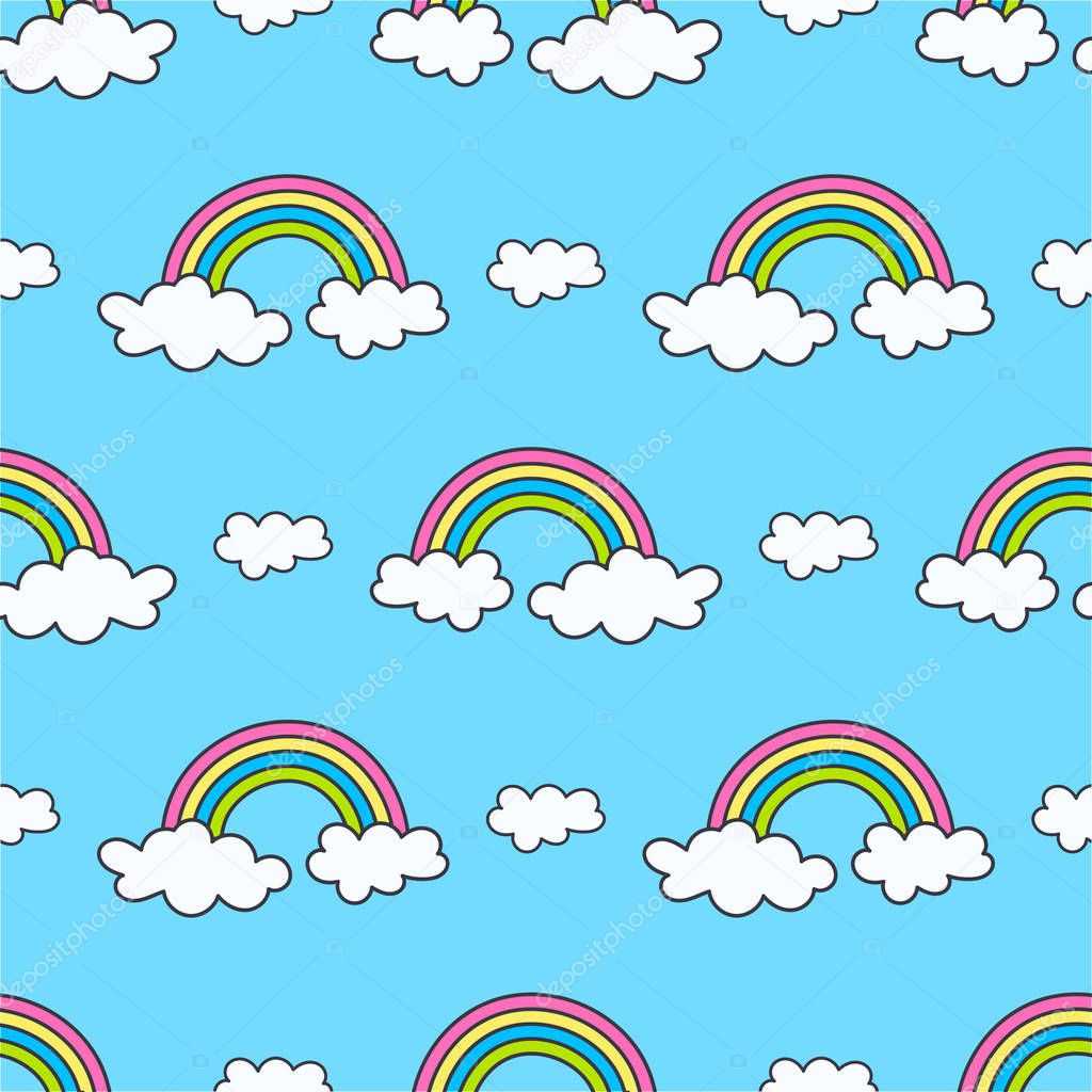 pattern with rainbows and clouds on the sky