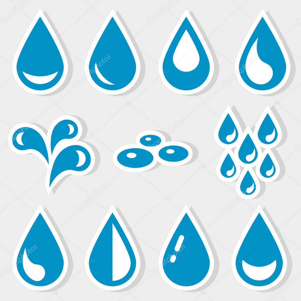 Set of Icons of blue water drops