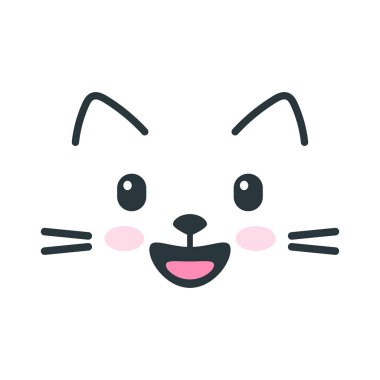 Şirin mutlu kedi yüz simgesi beyaz arka plan üzerinde