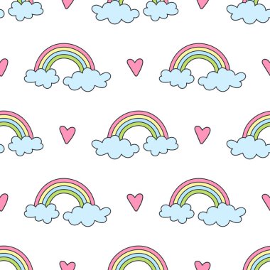 Gökkuşakları, bulutlar ve kalpleri ile Seamless modeli