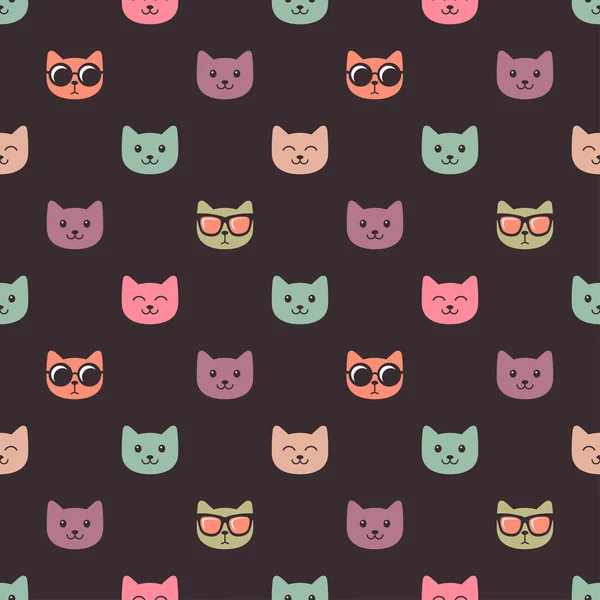 Seamless mönster med katt ansikten på mörk bakgrund — Stock vektor