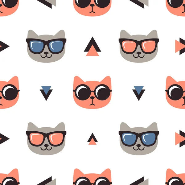 Patrón con gatos con gafas sobre fondo blanco — Vector de stock